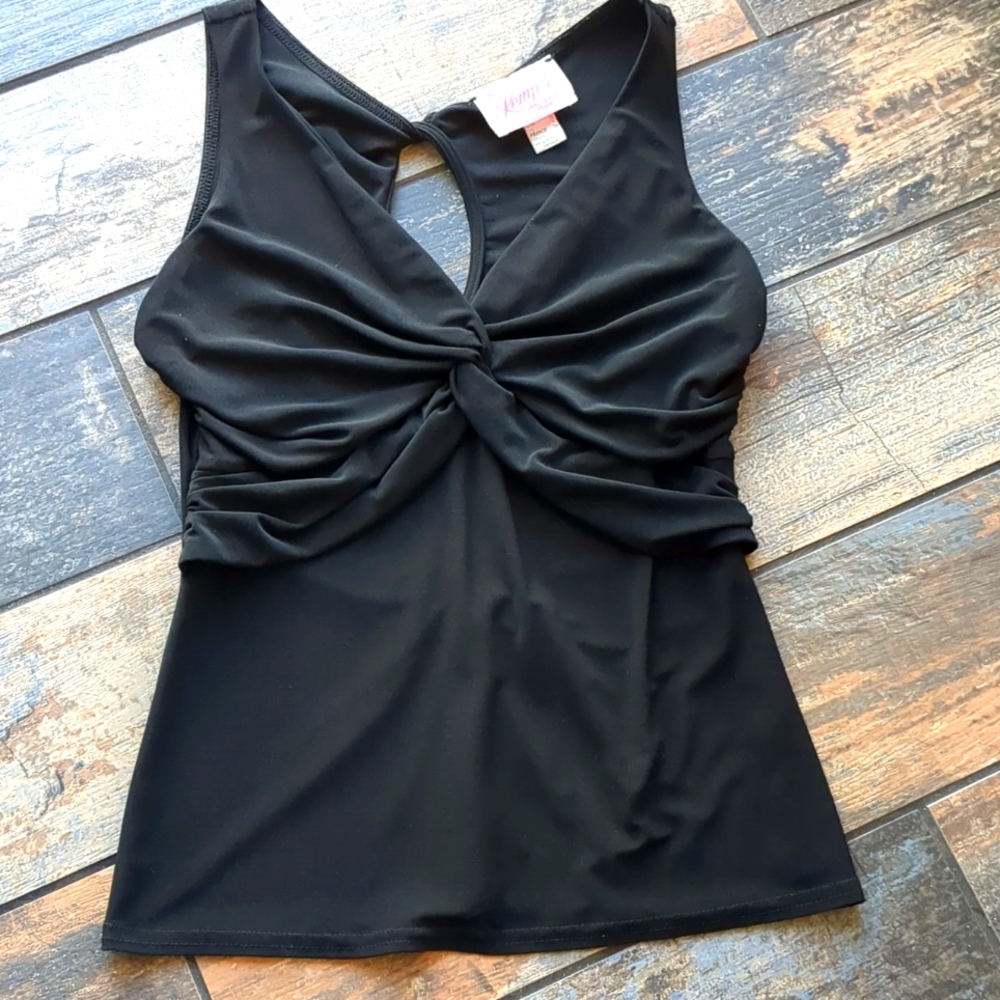 Joseph Ribkoff Vintage 90's Sexy Black Twist Front Cropped Stretchy Tankini Sz 4